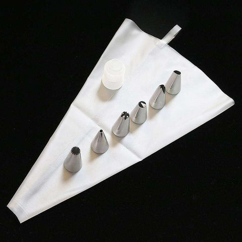8 PCS Set Silicone Piping Cream Pastry Bag + 6 Stainless Steel Nozzle Set