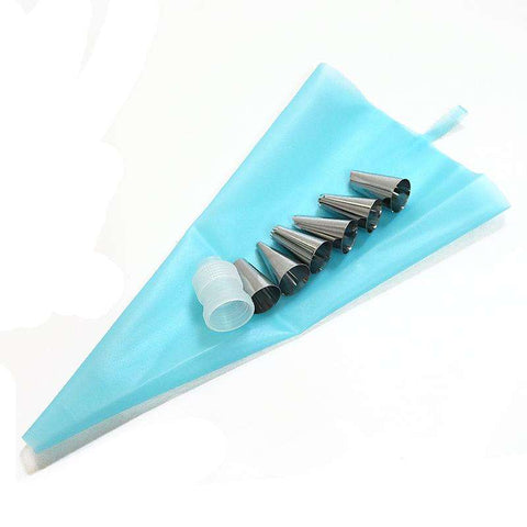8 PCS Set Silicone Piping Cream Pastry Bag + 6 Stainless Steel Nozzle Set