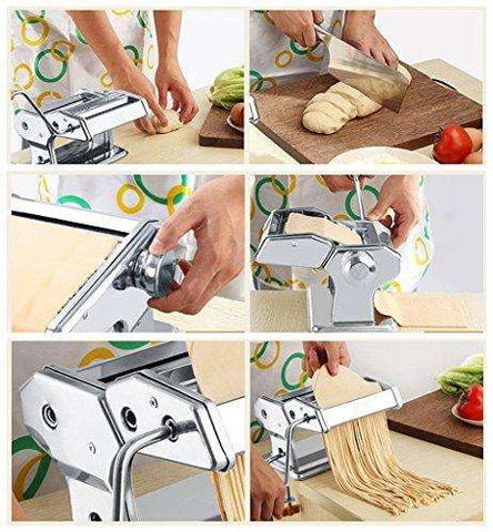 HuiJia Wellness 150 Pasta Maker Machine Stainless Steel Pasta Roller Machine Includes Pasta Cutter Hand Crank Attachments for Tagliattelle Linguine Lasagna